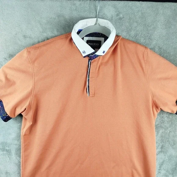Maceoo Mozart Solid Coral Pique Polo Shirt Mens Size Large Short Sleeve - Picture 5 of 14